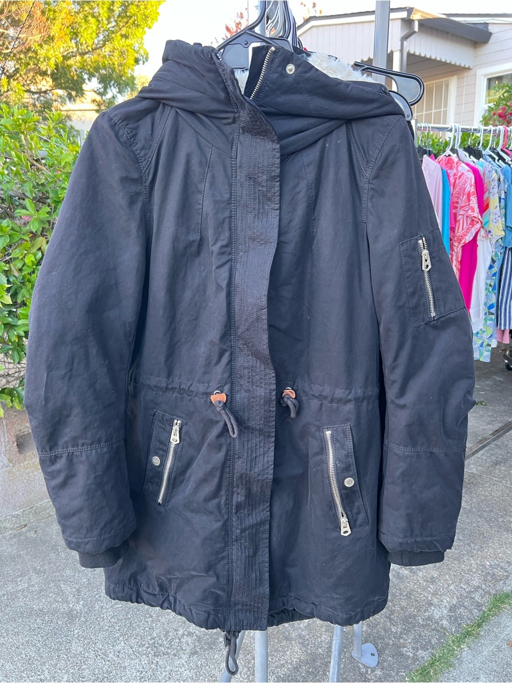 H&M Black Winter Jacket with Faux Fur Trim